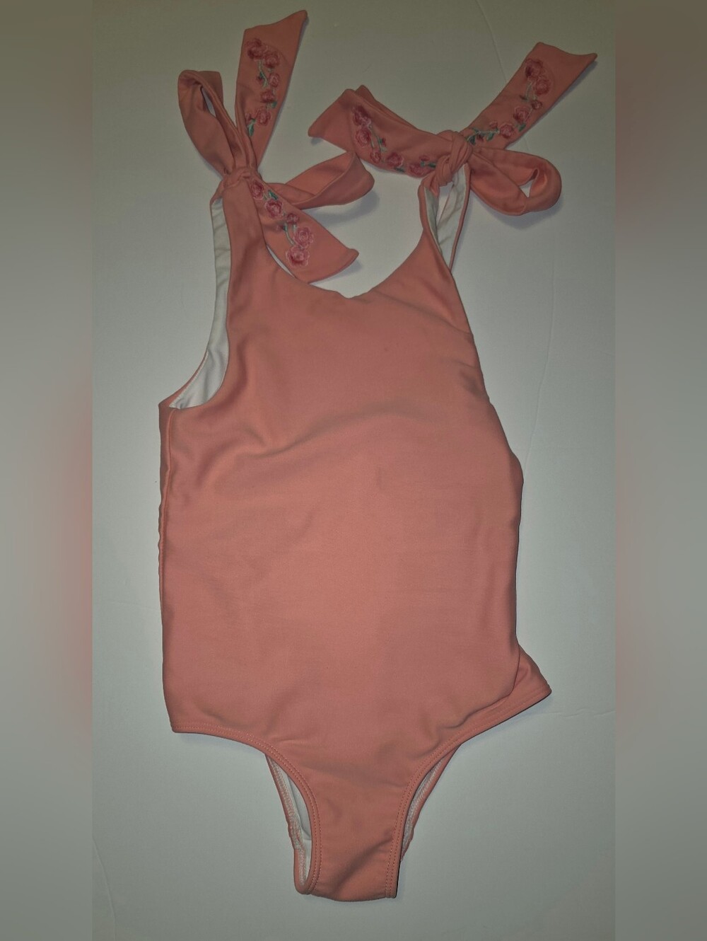 Minnow Fanm Mon Kids One-Piece Swimsuit with Bow Straps - Coral Pink 3/4T